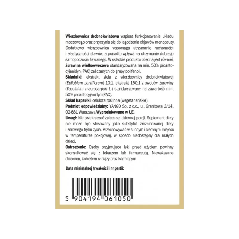 Yango Wierzbownica dla kobiet 90 k układ moczowy Yango Wierzbownica dla kobiet 90 k układ moczowy