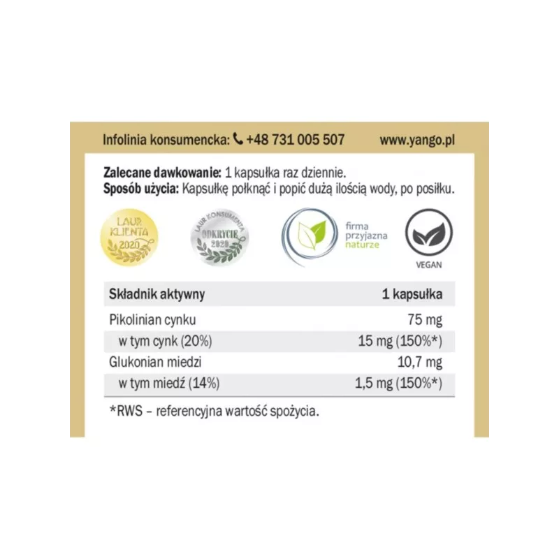 Yango Cynk Miedź 10:1 Zn Cu organiczna 90 k