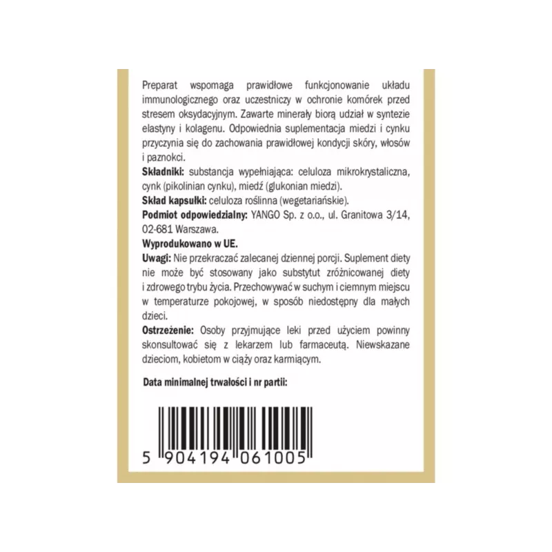 Yango Cynk Miedź 10:1 Zn Cu organiczna 90 k