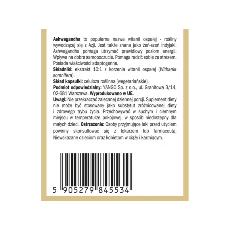 Yango Ashwagandha 90 K 430 Mg dodaje energii Yango Ashwagandha 90 K 430 Mg dodaje energii