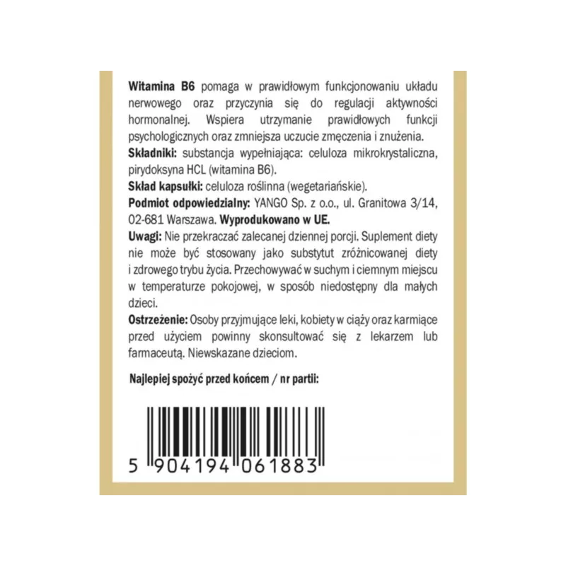 Yango Witamina B6 90 k. na stres Yango Witamina B6 90 k. na stres