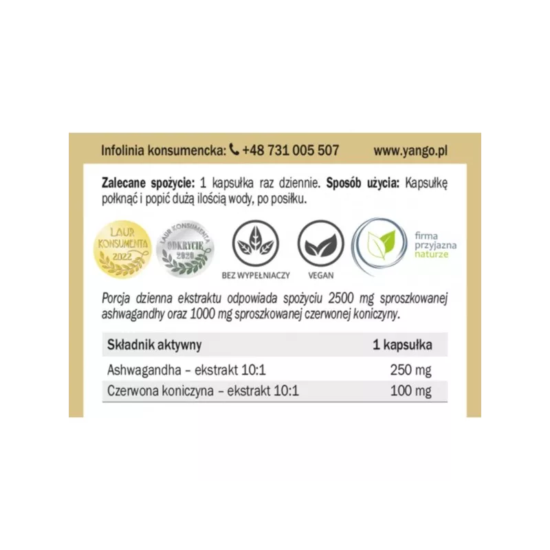 Yango Ashwagandha z czerwoną koniczyną 90 k