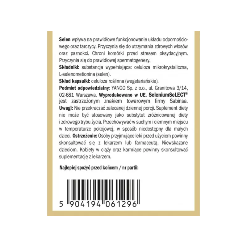 Yango Selen organiczny 90 k tarczyca Yango Selen organiczny 90 k tarczyca