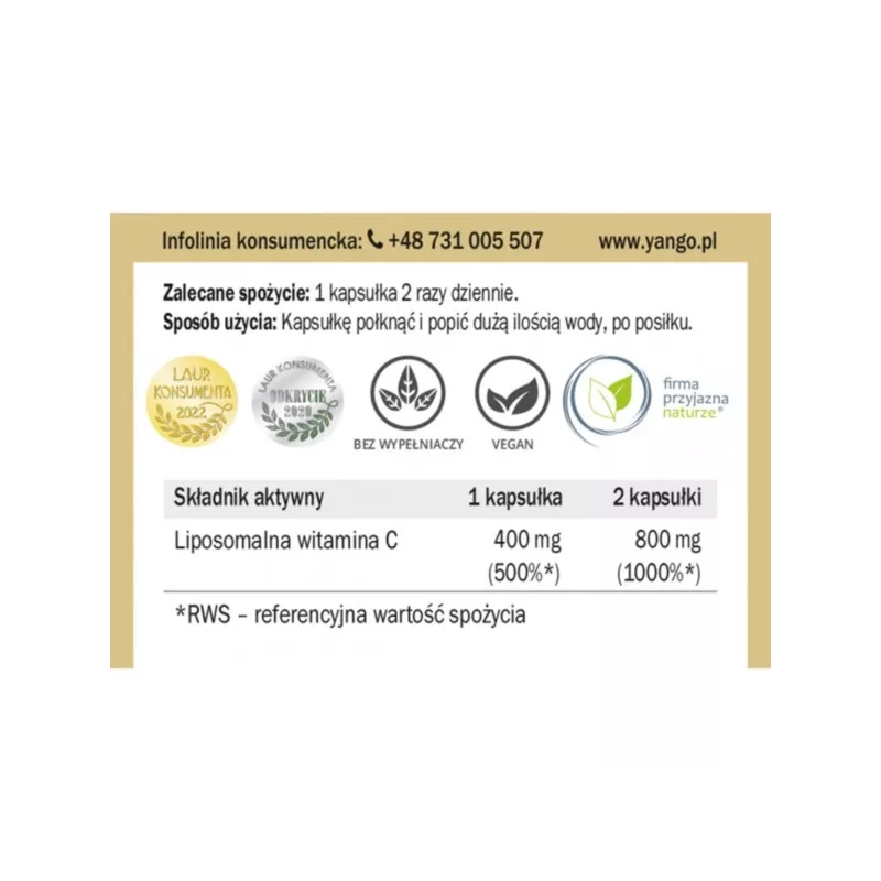 Yango Liposomalna Witamina C 1000 60 k Yango Liposomalna Witamina C 1000 60 k