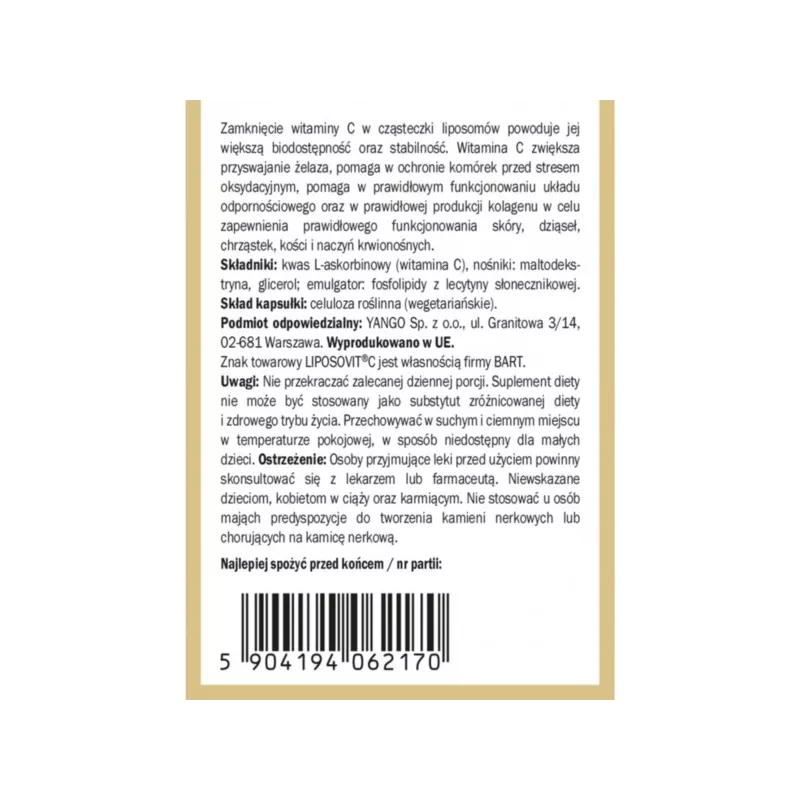 Yango Liposomalna Witamina C 1000 60 k Yango Liposomalna Witamina C 1000 60 k