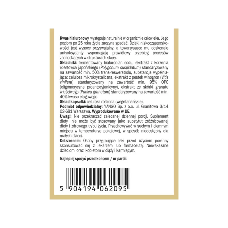 Yango Kwas Hialuronowy Pro-Beauty 90 Kaps. Yango Kwas Hialuronowy Pro-Beauty 90 Kaps.