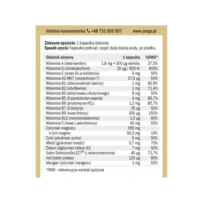 Yango Multiwitamina dla nastolatków 90 k Yango Multiwitamina dla nastolatków 90 k