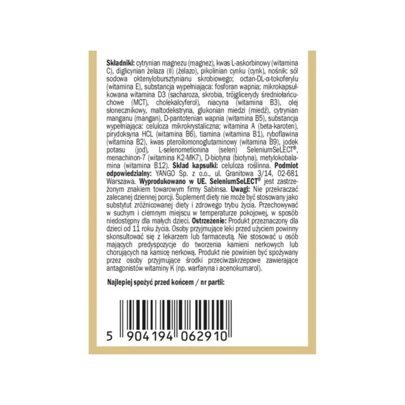 Yango Multiwitamina dla nastolatków 90 k Yango Multiwitamina dla nastolatków 90 k