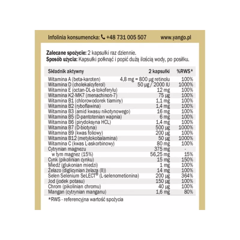 Yango Multiwitamina dla mężczyzn 90 k Yango Multiwitamina dla mężczyzn 90 k