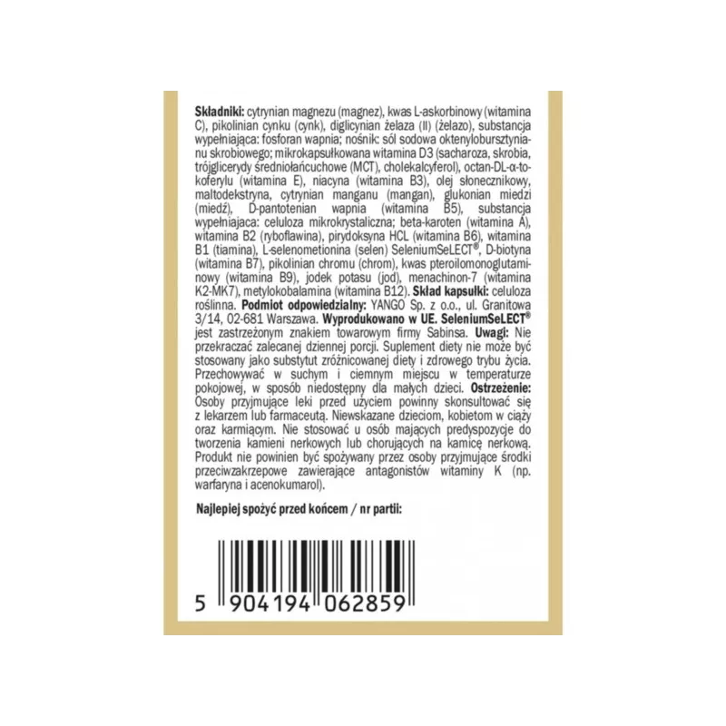 Yango Multiwitamina dla mężczyzn 90 k Yango Multiwitamina dla mężczyzn 90 k