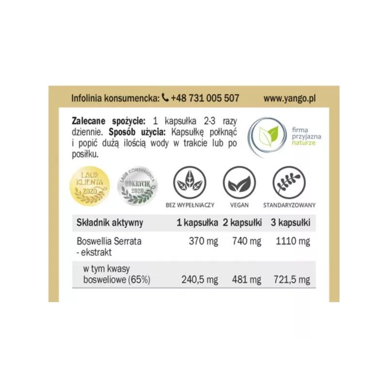 Yango Boswellia 65Tm 300 Mg 60 t Kadzidłowiec Yango Boswellia 65Tm 300 Mg 60 t Kadzidłowiec