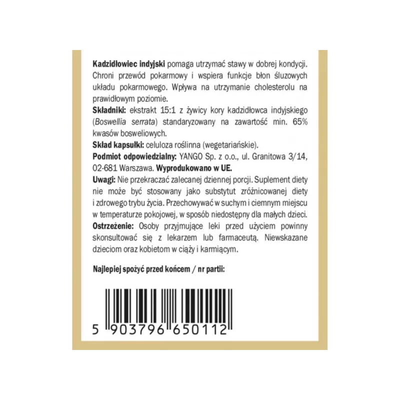 Yango Boswellia 65Tm 300 Mg 60 t Kadzidłowiec Yango Boswellia 65Tm 300 Mg 60 t Kadzidłowiec