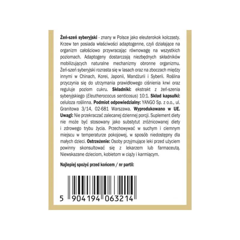 Yango Żeń-Szeń Syberyjski 90 K Sprawny umysł