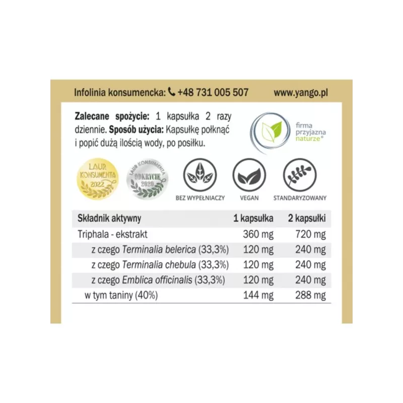 Yango Triphala 120  kapsułek trawienie Yango Triphala 120  kapsułek trawienie