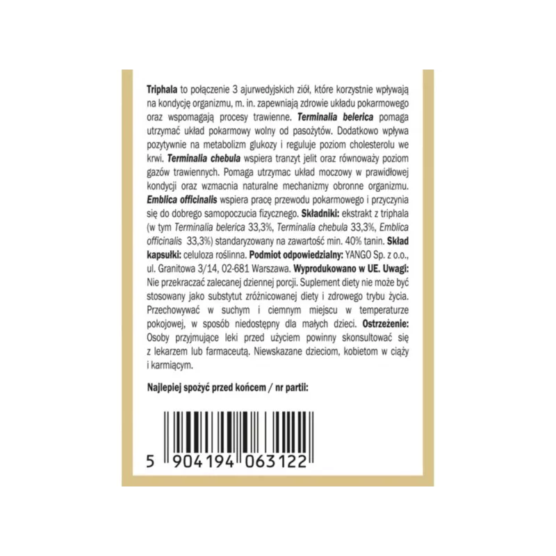 Yango Triphala 120  kapsułek trawienie Yango Triphala 120  kapsułek trawienie