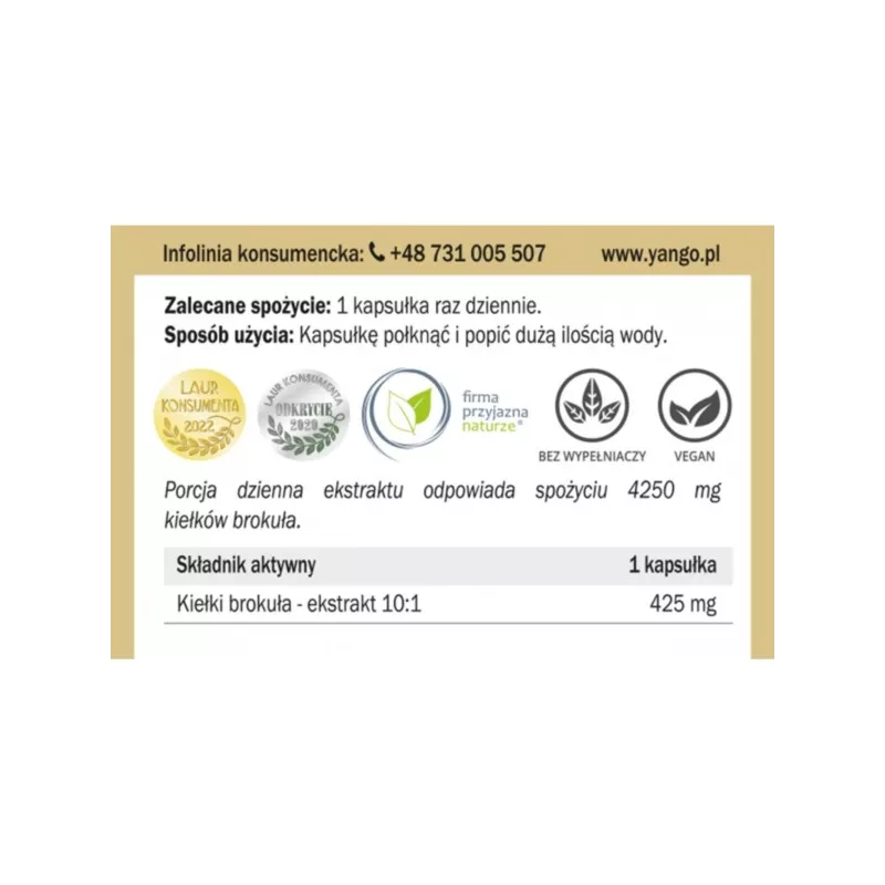 Yango Kiełki Brokuła 90 Kaps. Sulforafan Yango Kiełki Brokuła 90 Kaps. Sulforafan