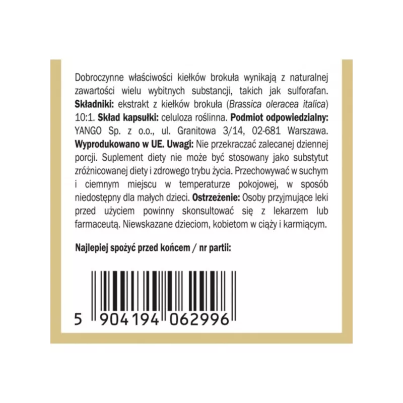 Yango Kiełki Brokuła 90 Kaps. Sulforafan Yango Kiełki Brokuła 90 Kaps. Sulforafan