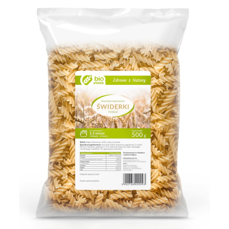 BIO invex Makaron orkiszowy świderek 500 g BIO invex Makaron orkiszowy świderek 500 g