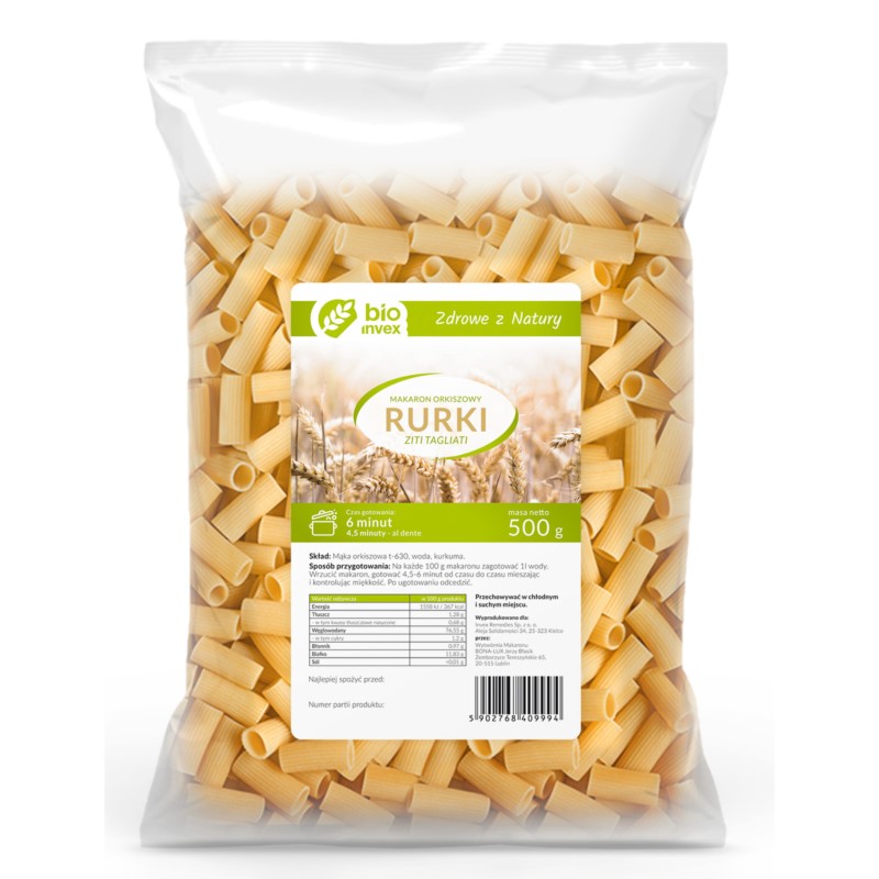 BIO invex Makaron orkiszowy rurka 500 g BIO invex Makaron orkiszowy rurka 500 g
