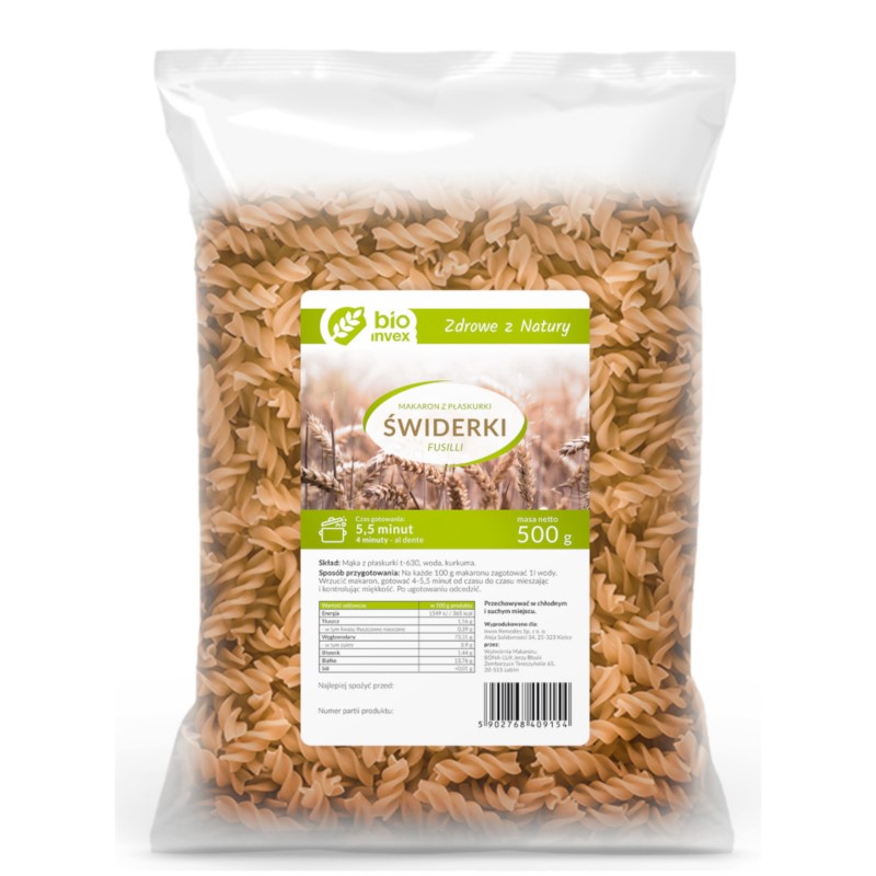 BIO invex Makaron płaskurka świderek 500 g BIO invex Makaron płaskurka świderek 500 g