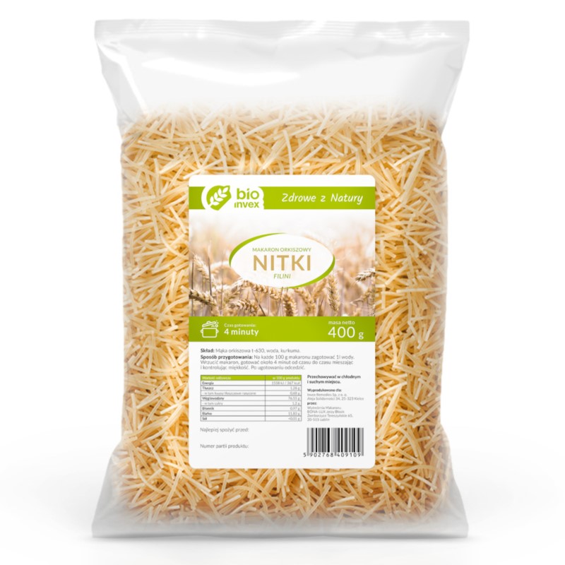 BIO invex Makaron orkiszowy nitki 400 g BIO invex Makaron orkiszowy nitki 400 g