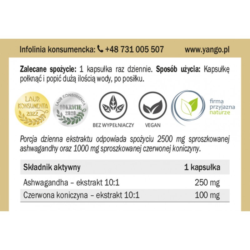 Yango Ashwagandha z czerwoną koniczyną 90 k