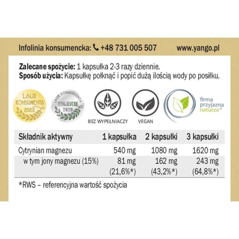 Yango Cytrynian Magnezu 90 k