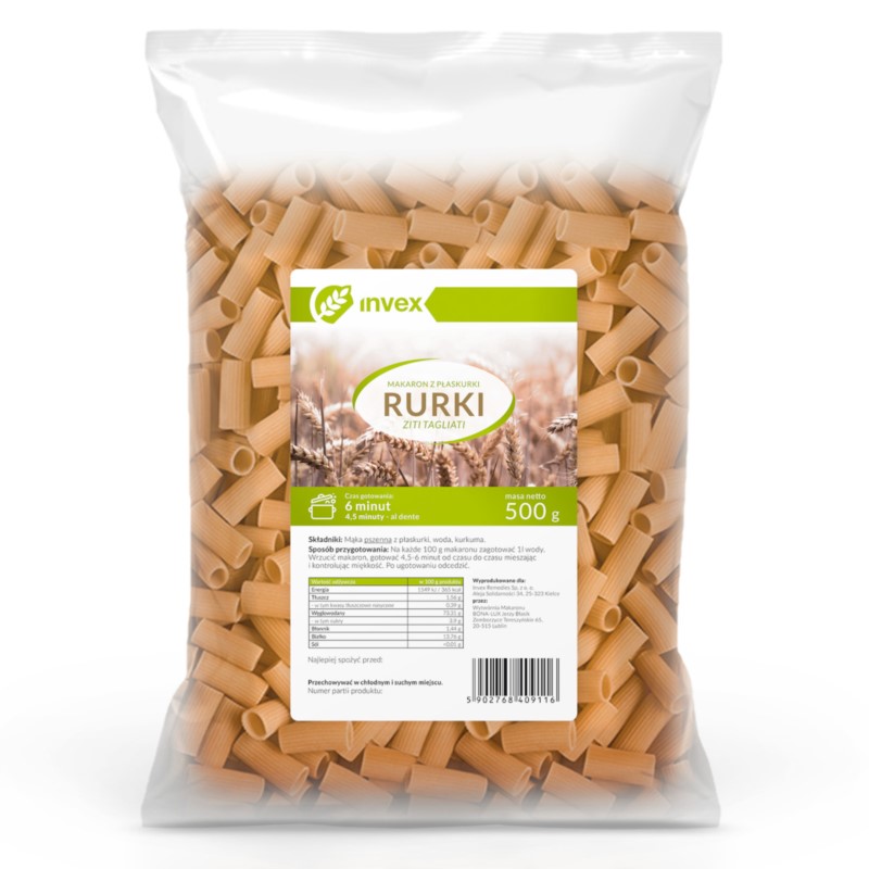 BIO invex Makaron płaskurka rurki 500 g