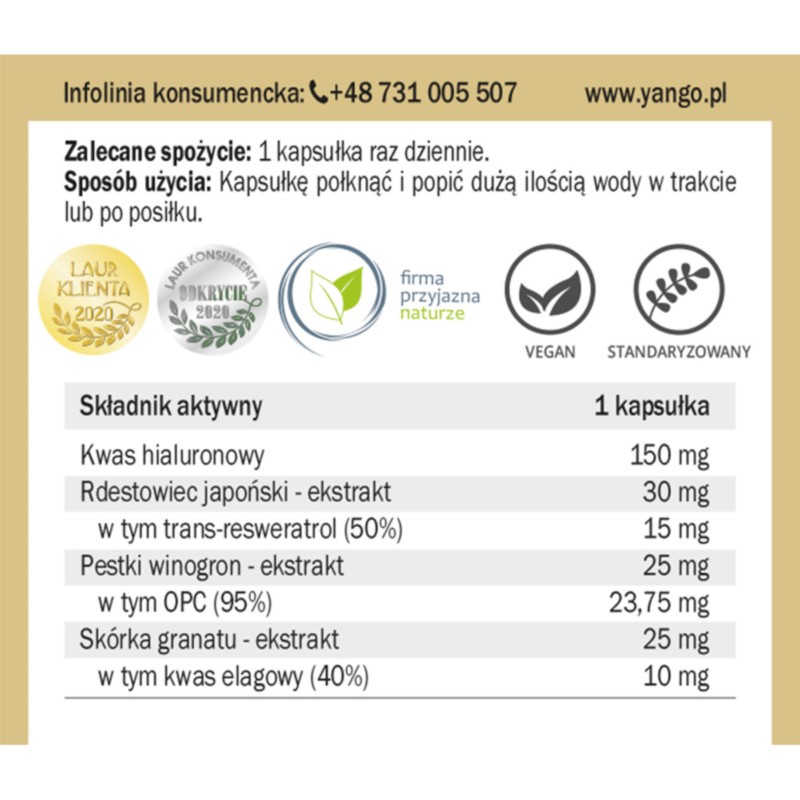 Yango Kwas Hialuronowy Pro-Beauty 90 Kaps.
