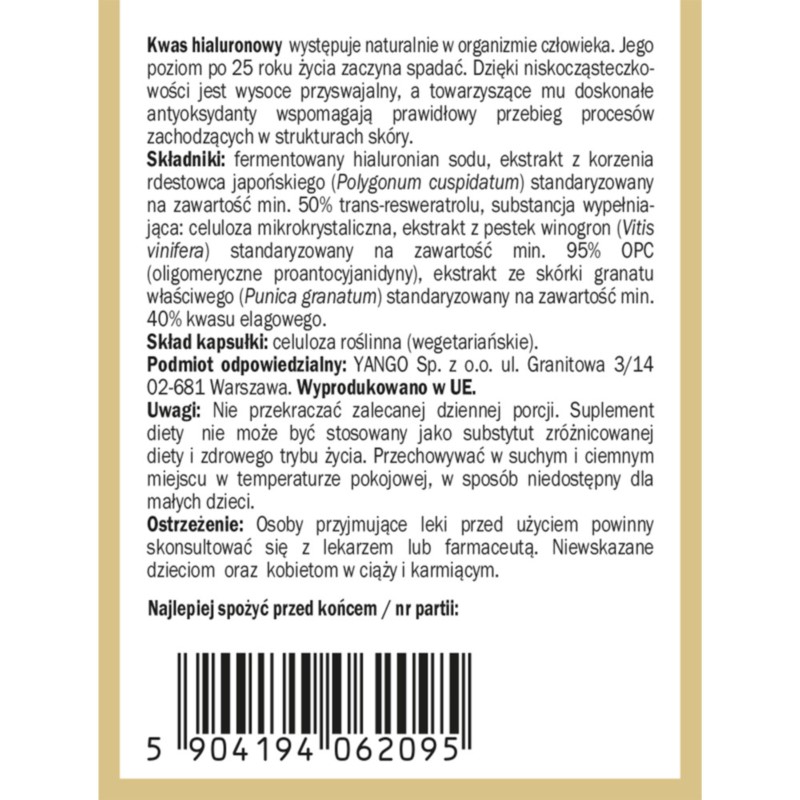Yango Kwas Hialuronowy Pro-Beauty 90 Kaps.
