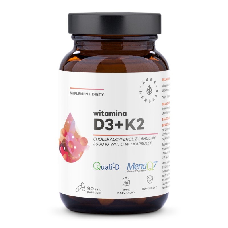 Aura Herbals Witamina D3 2000 K2 90 kapsułek Aura Herbals Witamina D3 2000 K2 90 kapsułek