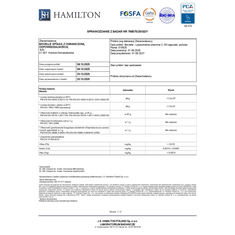 Biovelle Liposomalna Witamina C 1000 mg 60 kap