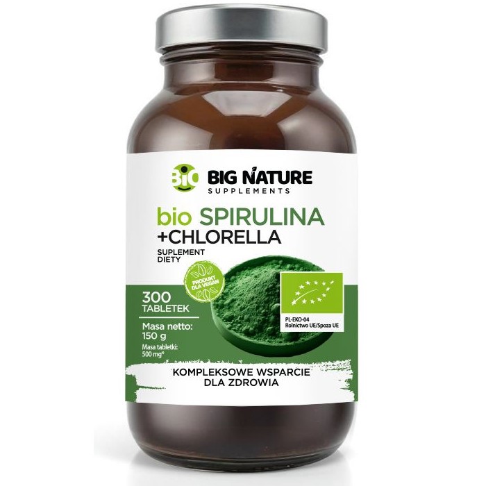 Big Nature SPIRULINA + CHLORELLA BIO 150g 300 t.
