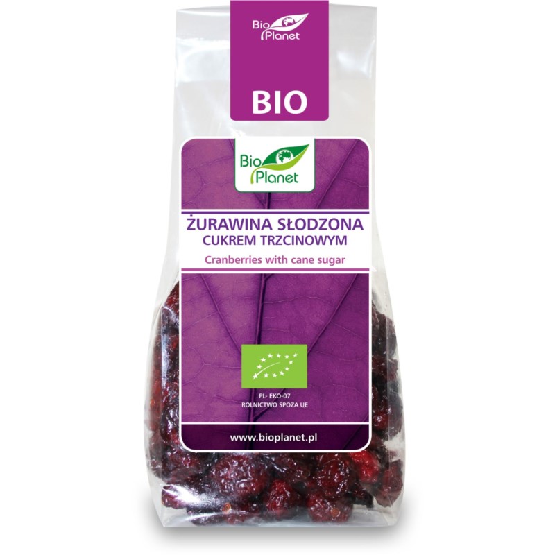 BIO PLANET Żurawina sł. cukrem trzcinowym BIO 100g BIO PLANET Żurawina sł. cukrem trzcinowym BIO 100g