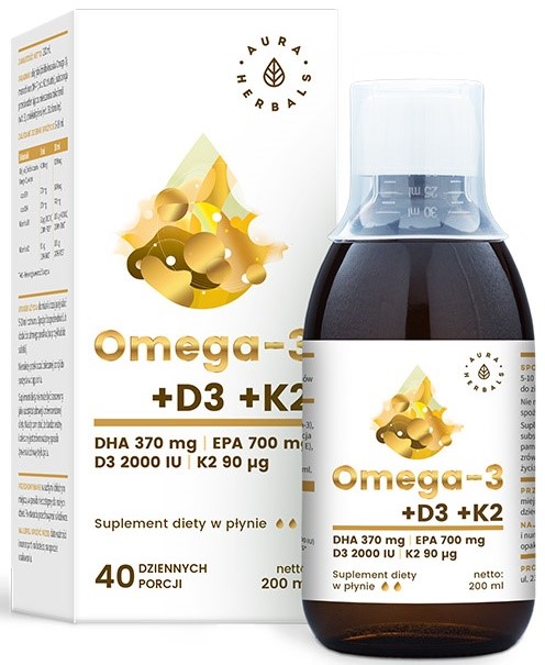 Aura Herbals Omega 3 witamina D3 K2 Mk7 200 Ml Aura Herbals Omega 3 witamina D3 K2 Mk7 200 Ml