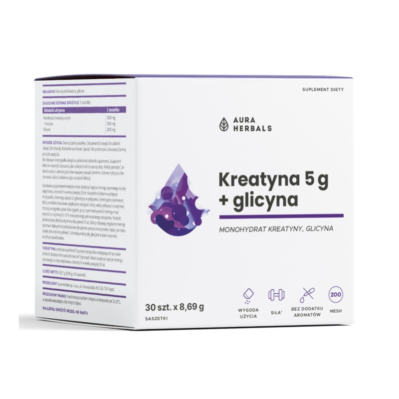 Aura Herbals Kreatyna monohydrat 5 g + glicyna 30s Aura Herbals Kreatyna monohydrat 5 g + glicyna 30s