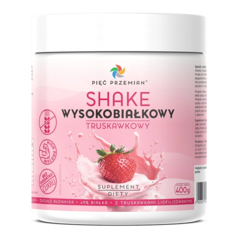Pięć Przemian Shake wysokobiałkowy truskawkowy 400 Pięć Przemian Shake wysokobiałkowy truskawkowy 400