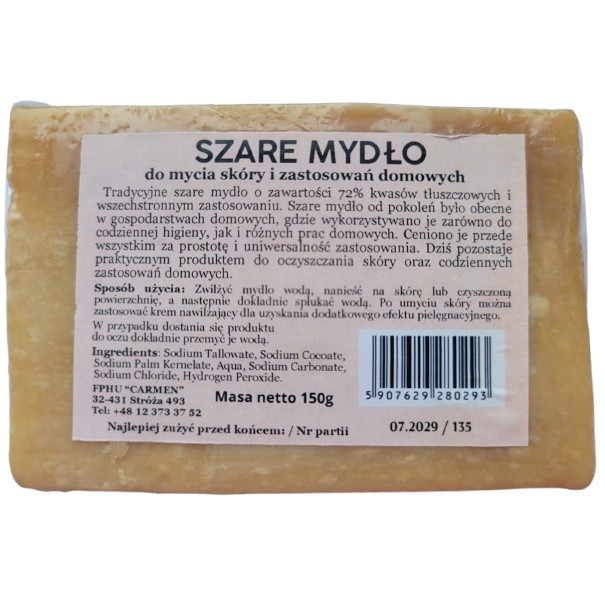 Carmen Szare Mydło 72% do mycia ciała i włosów150 Carmen Szare Mydło 72% do mycia ciała i włosów150